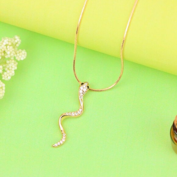 "Slim Rose Gold Snake Pendant with Crystal Detailing, XPPT1275 - Picture 12 of 13